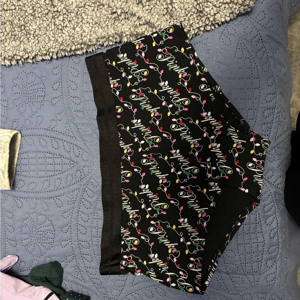BRAND NEW!! Victoria Secret Pink Black Boyshort Panties with holiday design